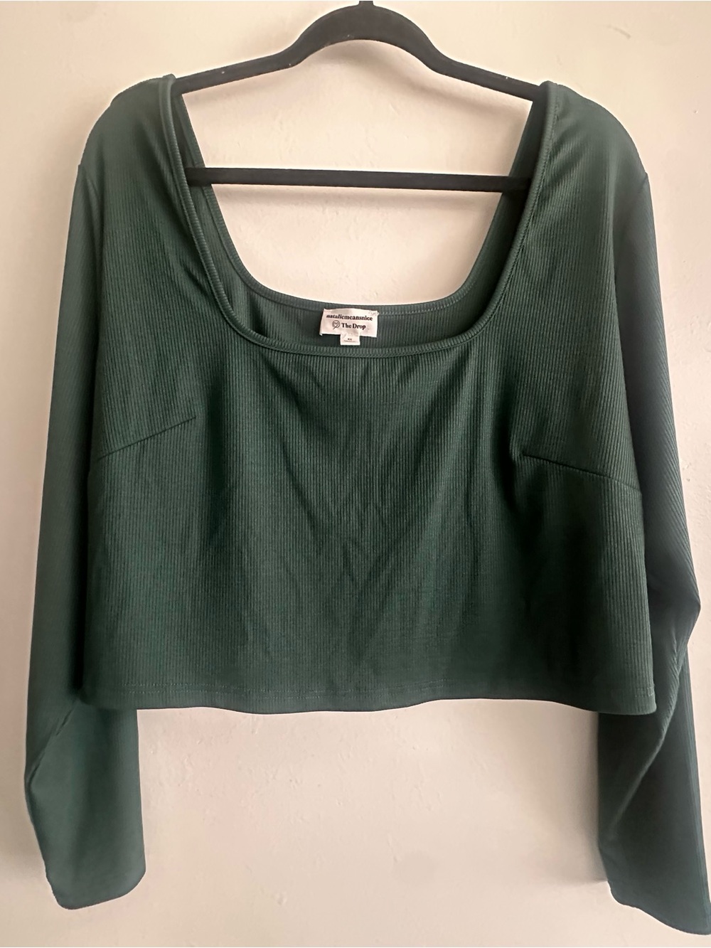 Women’s Forest Green Ribbed Scoop Neck Long Sleeve Crop Top
